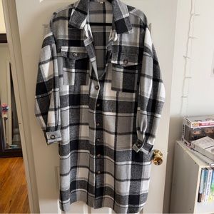 Black and White Flannel Plaid Button Down Shacket